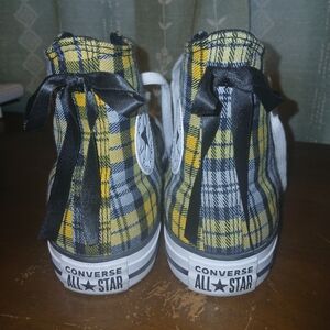 Yellow Black Bow High Top Converse Plaid